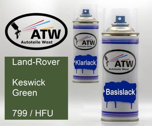 Land-Rover, Keswick Green, 799 / HFU: 400ml Sprühdose + 400ml Klarlack - Set, von ATW Autoteile West.